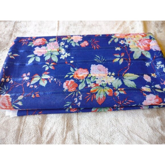 Floral Fabric on Blue Background ~ 108 L x 60 W (3 Yards) ~ Soft, Lightweight - Picture 1 of 5